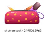 School pencil case with pencil, pen and marker. School stationery, children