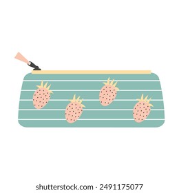 School pencil case for pens and pencils, insulated. Vector flat illustration.