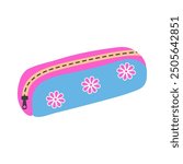 School pencil case. Zippered container for school stationery. Vector illustration isolated on a white background.