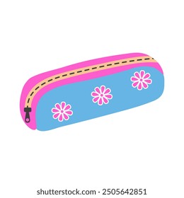 School pencil case. Zippered container for school stationery. Vector illustration isolated on a white background.