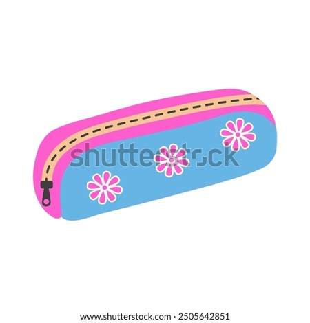 School pencil case. Zippered container for school stationery. Vector illustration isolated on a white background.