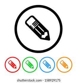 School Pencil Icon with Color Variations