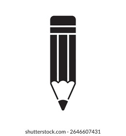 School pencil icon for writing drawing and education representing a creative tool for art design and student office supply stationery item vector solid glyph icon