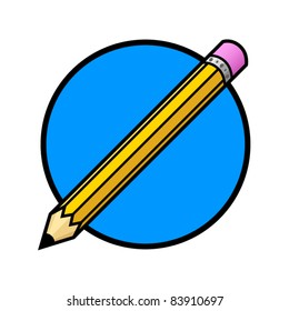 School pencil illustration in a cute school themed cartoon style with a blue circle design isolated on a white background vector color illustration