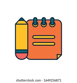 School pencil and notebook line fill style icon design, Eduaction class lesson knowledge preschooler study learning classroom and primary theme Vector illustration