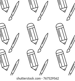 school pencil and paint brush art seamless pattern