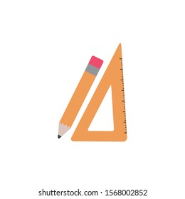 school pencil with ruler flat style icon vector illustration design