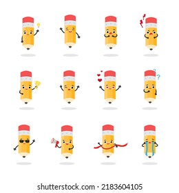 School pencil set emotions characters. Flat vector illustration for web and graphic design