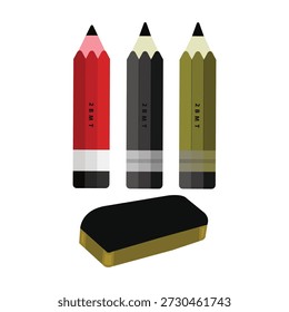 Conjunto de lápiz escolar Diseño plano, suministros de Educación Ilustración de lápiz.