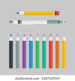 School pencil set. illustrations of stationery