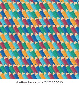 School pencil, stationery education pattern. Children cover or poster background, flat playground print, multicolor cute paint. Decor textile, wrapping paper. Vector utter seamless design