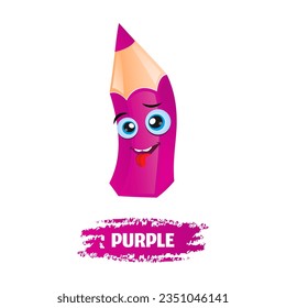 School pencil vector character with funny purple education Cartoon Mascot on white background. Vector Cartoon  illustration.