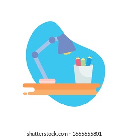 Icono de diseño de bloques planos de cierre y lámpara, lección de educación, conocimiento de enseñanza preescolar, aula y tema principal Ilustración vectorial
