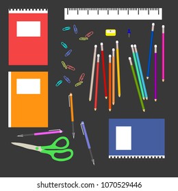 school pencils pencils office paper notebooks elastic paper clips vector icon icon