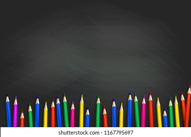 School pencils on blackboard background. Vector illustration
