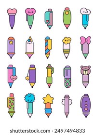 School pens. Back to school. Hand drawn style. Vector drawing. Collection of design elements.