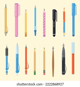 School pens icon color collection set