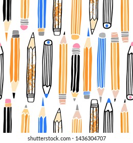 School pensil seamless pattern. Hand drawn illustration