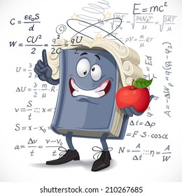School physics textbook bump apple on head on formula background