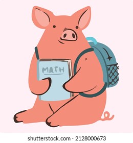  school pig character vector art