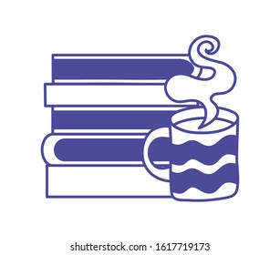 school pile text books with coffee cup drink vector illustration design