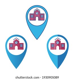School pin icon location with 3 styles outline color, gradient and flat