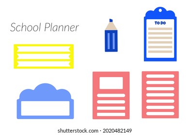 School planner with marker on white background. Bright school notebook. Stationery for students and teachers. Education design concept. Vector illustration