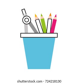 school plastic cup with pencil pen supplies