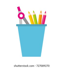 school plastic cup with pencil pen supplies