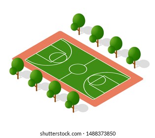 School playground for games for schoolchildren and students. Vector illustration of study education.