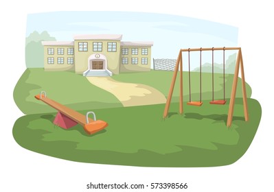 School Playground With Swings