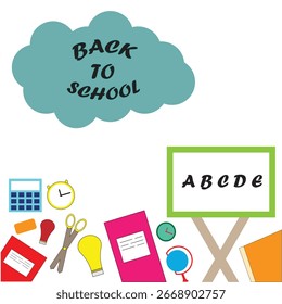 Entwurfsvorlage für Schulplakate. Willkommen zurück zum Schulbanner. Zurück zur Schulbildung mit Schulmaterial. Trendy helle Vektorgrafik-Set. Vektorgrafik. EPS-Datei 6.
