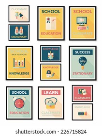 School poster flat banner design flat background set, eps10