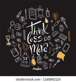 School poster with lettering and doodle elements. Retro style on blackboard for poster or banner. Hand drawn vector illustartion.