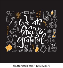School poster with lettering and doodle elements. Retro style on blackboard for poster or banner. Hand drawn vector illustartion.