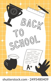 School Poster with School Supplies in flat style