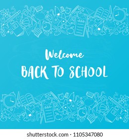 School poster with typography and funny doodles. Vector.