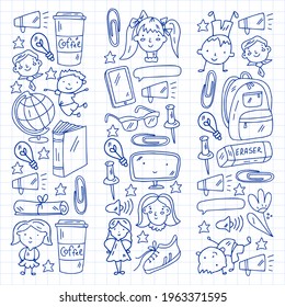 School, preschool, education. Creativity and imagination. Little children online education, e-learning.
