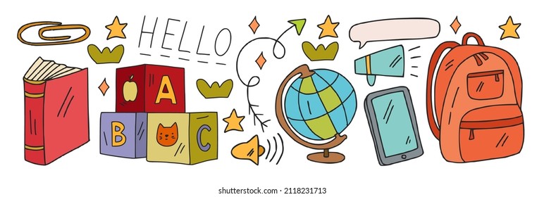School, preschool, education. Creativity and imagination. Little children online education, e-learning.