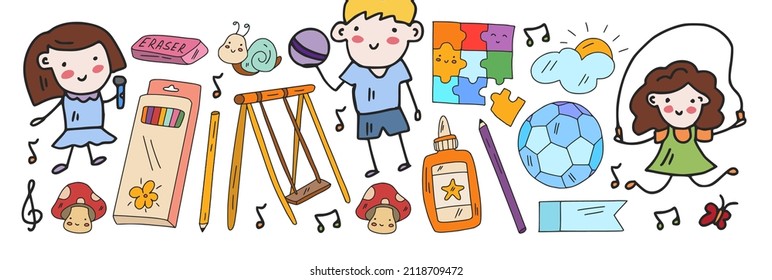School, preschool, education. Creativity and imagination. Little children online education, e-learning.