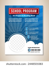 School program, art project and reading book banner design template. cloud, light shine, dot circle pattern. Tutoring Sessions Course Flyer, Online Class, Education Flyers and poster with photo space.