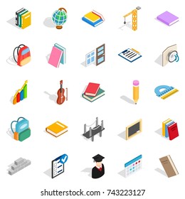 School program icons set. Isometric set of 25 school program vector icons for web isolated on white background