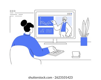 School program tutor isolated cartoon vector illustrations. Teacher conducts lesson online, remote business, professional tutoring service, video conference with student vector cartoon.