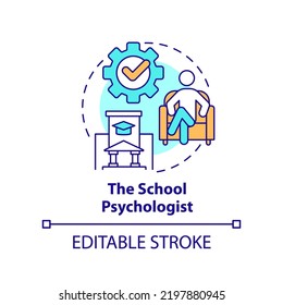 School psychologist concept icon. Who should participate in student mental health abstract idea thin line illustration. Isolated outline drawing. Editable stroke. Arial, Myriad Pro-Bold fonts used
