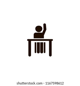 school pupil at the desk asks question icon. flat design
