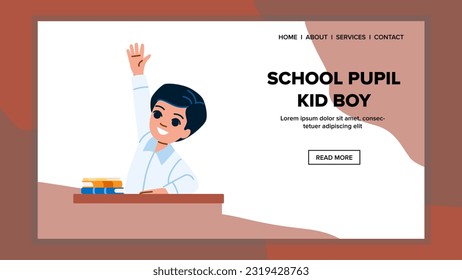 vector de niños de escuela. elemental feliz, niño niño, bolso de estudiante, pequeño trasero, alumno de la escuela de lectura primaria niño web de dibujos animados planos