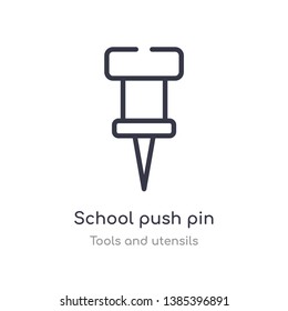 school push pin outline icon. isolated line vector illustration from tools and utensils collection. editable thin stroke school push pin icon on white background