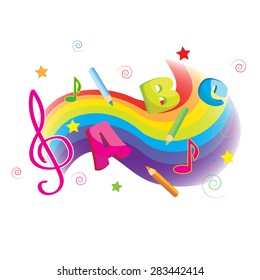 school rainbow with letters and pencils