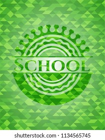 School realistic green emblem. Mosaic background