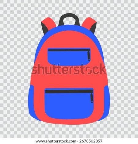 School red blue backpack icon. School bag isolated on transparent background. Single element for study and travel design.Vector.